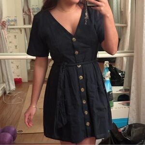 Abercrombie & Fitch Navy Mini Dress with Button Detail